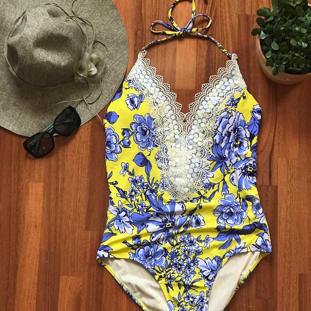 Sea Angel lace halter one piece swimsuit NWT